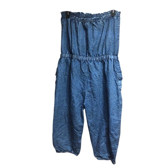 Boho Cowgirl Sweetheart Off Shoulder Denim Romper Key Hole Accent Pockets Sz 1X - Picture 14 of 16